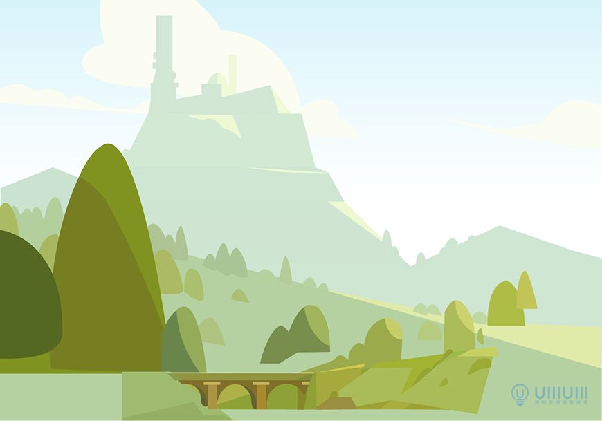 AI教程！教你用几何形状绘制扁平风野外场景插画