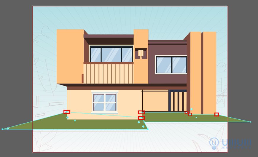 AI教程！噪点质感温馨建筑场景插画